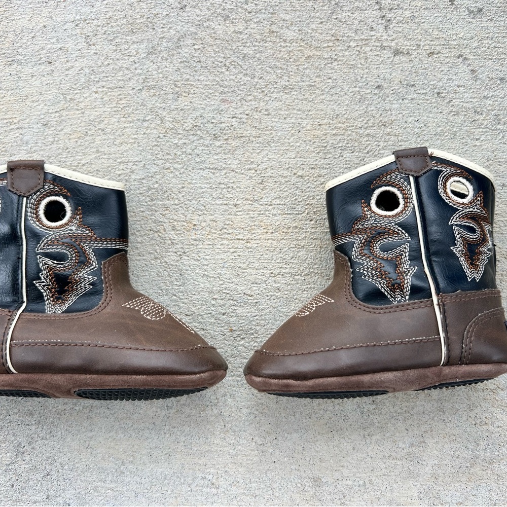 Double Barrel Infant Brown and Black Western Cowboy Trace Baby Buckers Boots - Picture 3 of 14